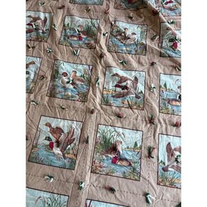 Vintage Duck Wildlife Hand Tied Quilt Tan Brown Rustic Cabin Mallard Wood Duck